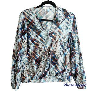 Ted Baker London Faux Wrap Top Blouse V-Neck Floral Long Sleeves Size 1.